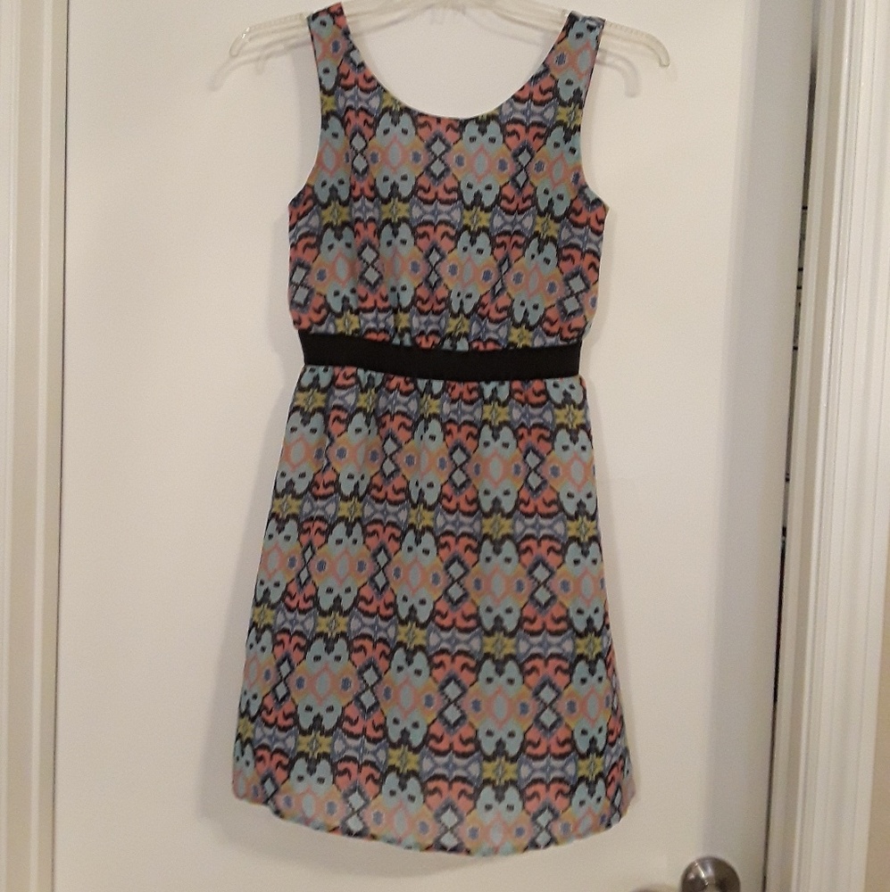 Xhileration Mini Sun dress coral, teal, and black